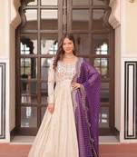 Gown And Duptta With Jequard Weaving Pearl Beads Embroidered Work