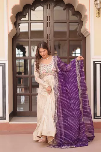 Off white sequins Zari embroidered Kurti with dupatta