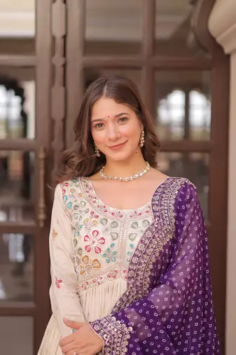 Off white sequins Zari embroidered Kurti with dupatta