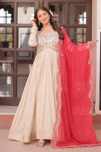 Off white sequins Zari embroidered Kurti with dupatta