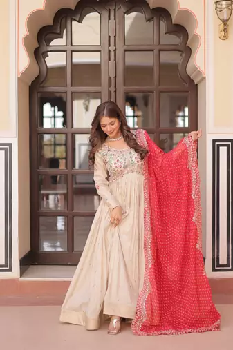 Off white sequins Zari embroidered Kurti with dupatta