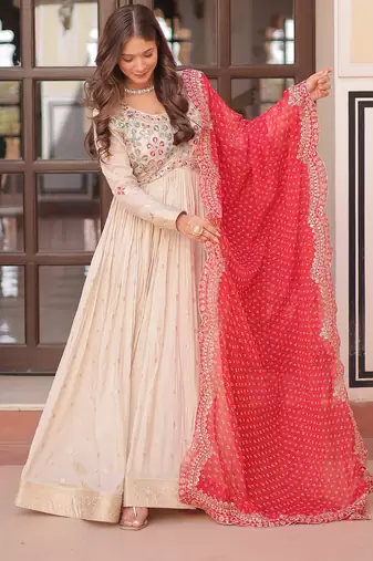 Off white sequins Zari embroidered Kurti with dupatta