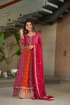 Pink Faux Georgette sequins Zari embroidered Kurti with dupatta 1