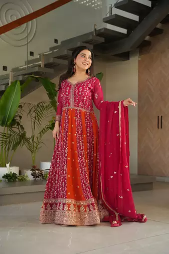 Pink Faux Georgette sequins Zari embroidered Kurti with dupatta