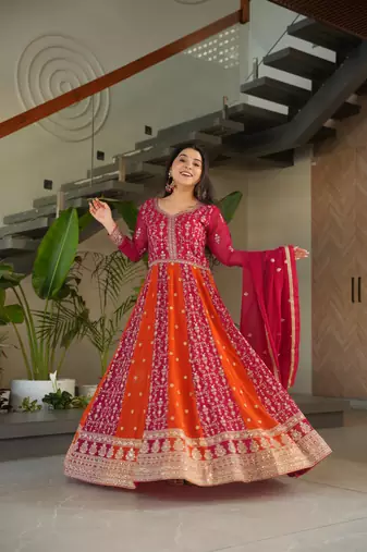 Pink Faux Georgette sequins Zari embroidered Kurti with dupatta