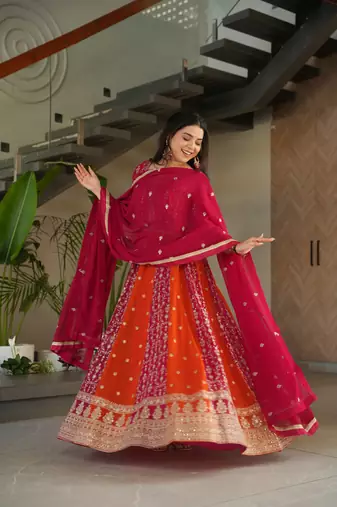 Pink Faux Georgette sequins Zari embroidered Kurti with dupatta