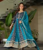 Rama Faux Georgette With Zari & Sequins Embroidered Work Kurti N Duptta