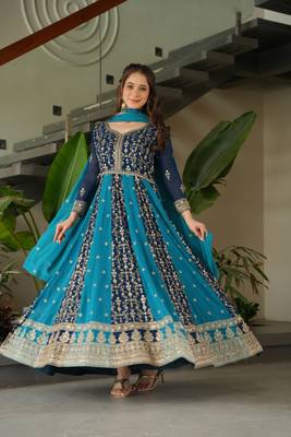 Rama Faux Georgette sequins Zari embroidered Kurti with dupatta 3
