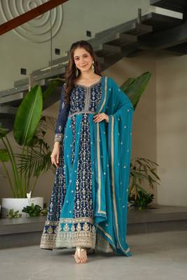 Rama Faux Georgette sequins Zari embroidered Kurti with dupatta 4