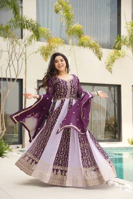 Wine Faux Georgette sequins Zari embroidered Kurti with dupatta 1