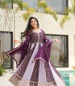 Wine Faux Georgette With Zari & Sequins Embroidered Work Kurti N Duptta