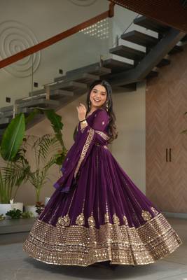 Wine faux georgette sequins Zari embroidered Kurti with dupatta 6