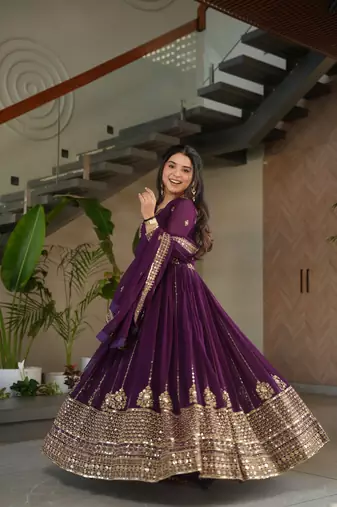 Wine faux georgette sequins Zari embroidered Kurti with dupatta