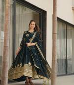 Rama Green Faux Georgette With Zari & Sequins Embroidered Work Kurti N Duptta