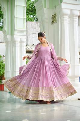 Purple Faux Georgette Gown and duptta  1
