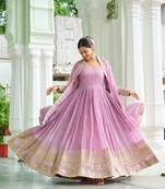 Unique Dusty  Faux Georgette Gown and duptta with Embroidered work 