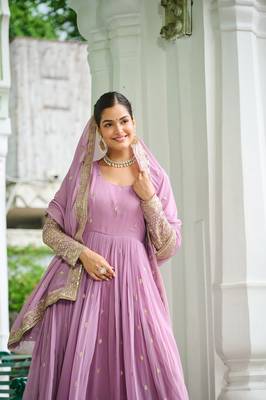 Purple Faux Georgette Gown and duptta  3