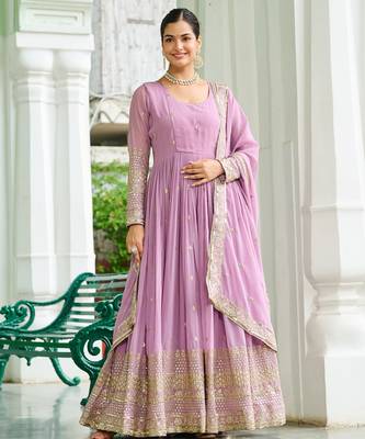 Purple Faux Georgette Gown and duptta  5