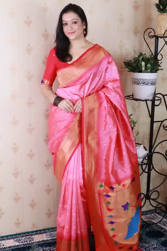 bandhani paithani silk blend zari woven saree
