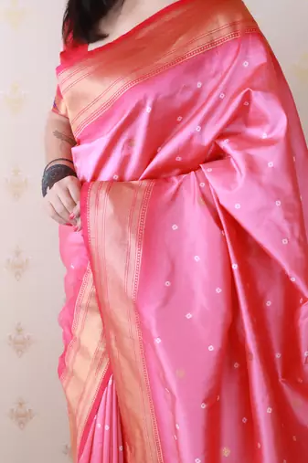 bandhani paithani silk blend zari woven saree