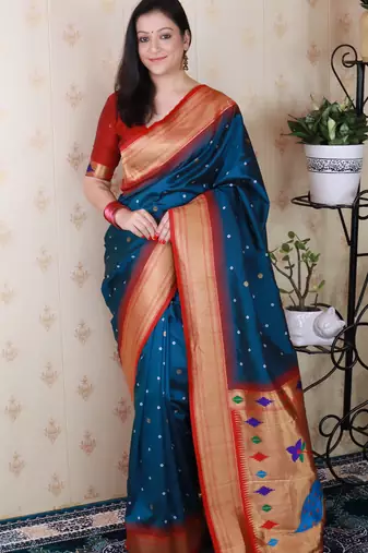 bandhani paithani silk blend zari woven saree
