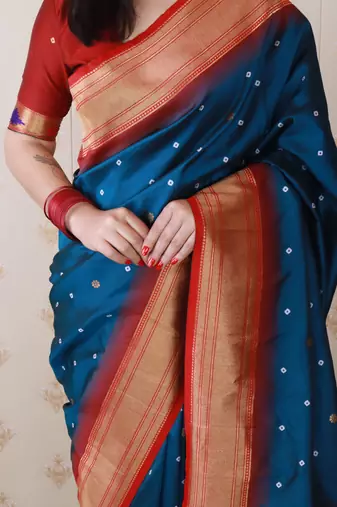 bandhani paithani silk blend zari woven saree