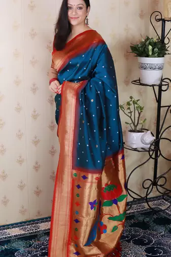 bandhani paithani silk blend zari woven saree