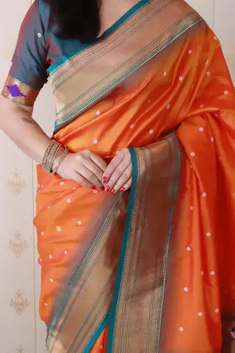 bandhani paithani silk blend zari woven saree
