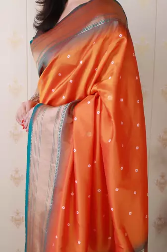 bandhani paithani silk blend zari woven saree