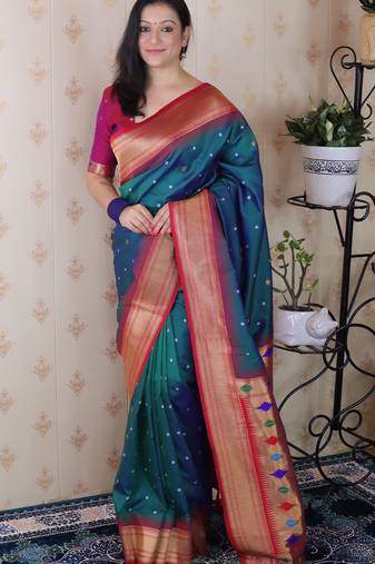bandhani paithani silk blend zari woven saree
