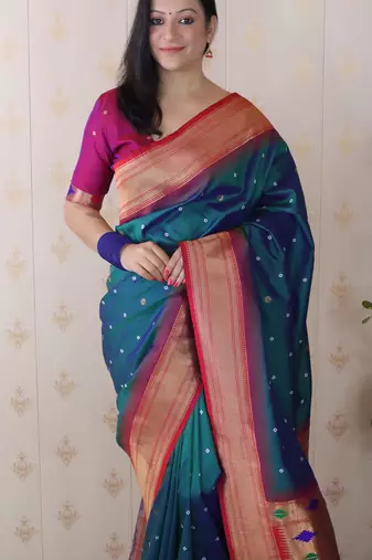 bandhani paithani silk blend zari woven saree