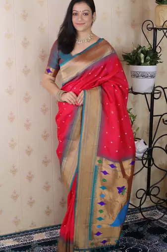 bandhani paithani silk blend zari woven saree
