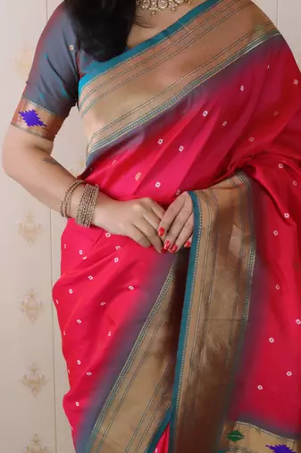 bandhani paithani silk blend zari woven saree