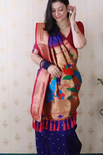 bandhani paithani silk blend zari woven saree