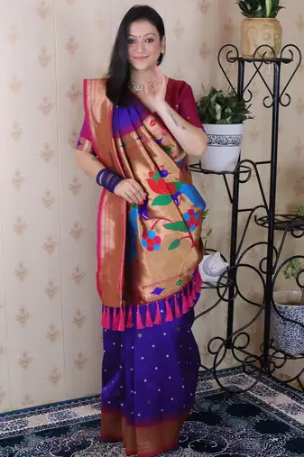 bandhani paithani silk blend zari woven saree