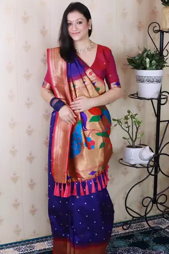 bandhani paithani silk blend zari woven saree