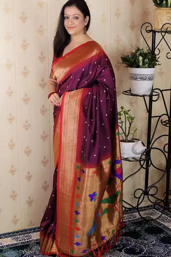 bandhani paithani silk blend zari woven saree
