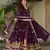 Purple faux georgette embroidery zari sequins flared gown with heavy dupatta