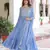 Sky georgette sequins zari embroidered ruffle flared gown with heavy dupatta