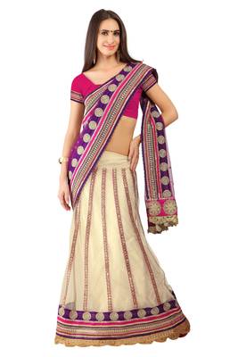 Off White Embroidered Net Lehenga Saree With Blouse 1