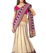 Off White Embroidered Net Lehenga Saree With Blouse