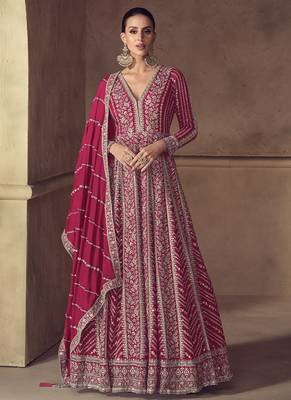 Rani pink chinon silk embroidered designer anarkali  suit 1