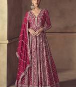Rani pink chinon silk embroidered designer anarkali  suit