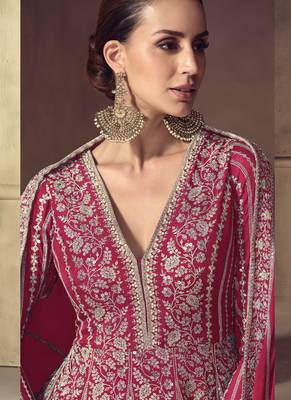 Rani pink chinon silk embroidered designer anarkali  suit 2