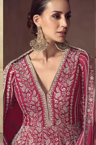 Rani pink chinon silk embroidered designer anarkali  suit