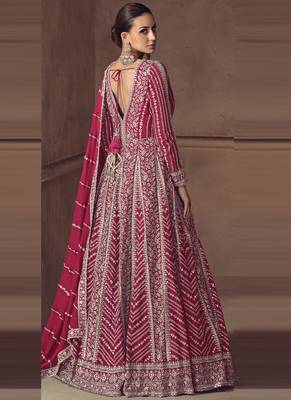 Rani pink chinon silk embroidered designer anarkali  suit 3