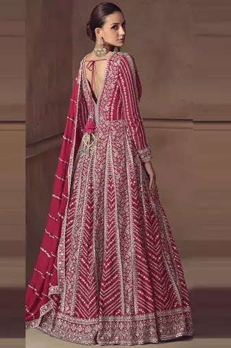 Rani pink chinon silk embroidered designer anarkali  suit
