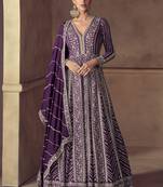 Purple chinon silk embroidered designer anarkali  suit