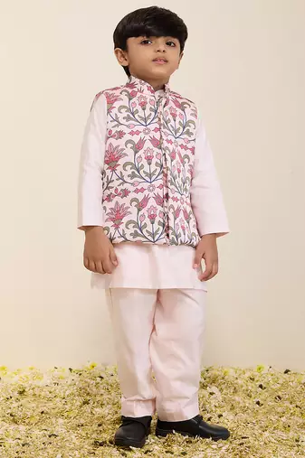 Multicolor printed silk jacket set