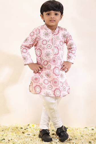Pink printed linen kurta set